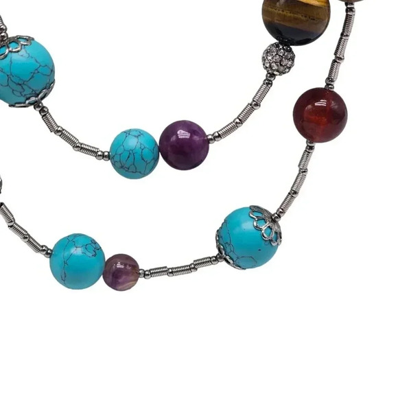 RJ Graziano Blue Turquoise Agate Ball Beads Double Strand Necklace Vintage - Picture 3 of 7